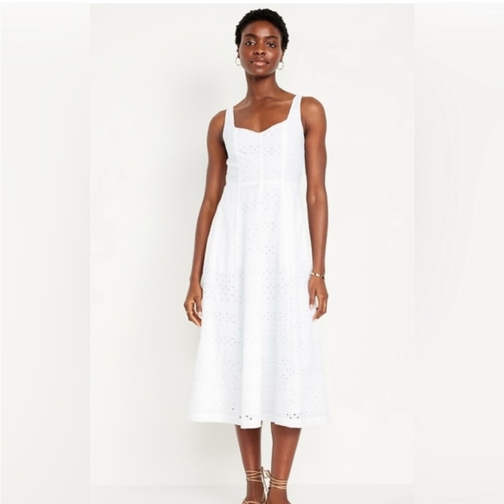 Old Navy White Eyelet Fit and Flare Cotton Mido Dress